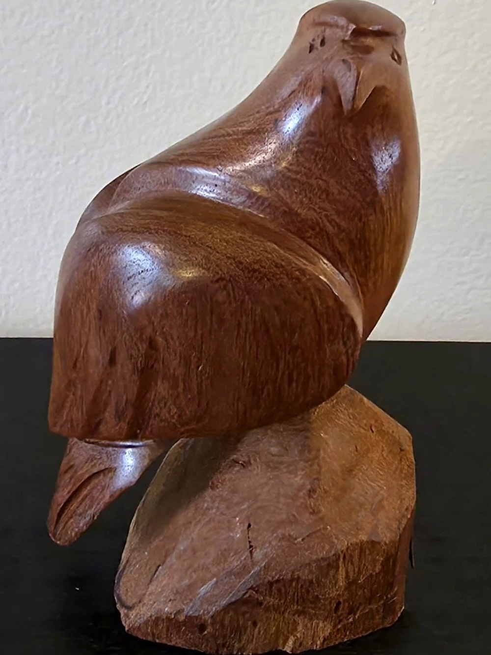 Handcarved Wooden Bird Sculpture - Rich Brown
